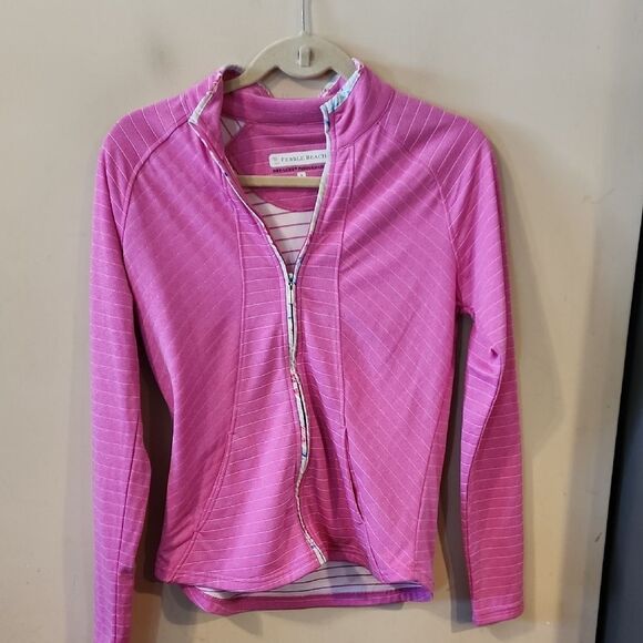Pebble Beach Dry Luxe Performance Small Full Zip Pink Striped Zip-Up Jacket - Picture 1 of 4